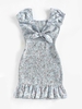 ZAFUL Robe Fleurie à Manches Bouffantes à Volants M Bleu clair