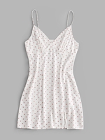 ZAFUL Robe Fleurie à Ourlet Fendu à Bretelle L Blanc
