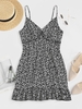 ZAFUL Robe Fleurie Imprimée à Volants S Noir
