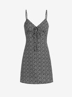 ZAFUL Robe Fleurie Imprimée Nouée à Bretelle M Noir