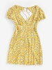 ZAFUL Robe Fleurie Imprimée Ouverte Au Dos à Volants S Jaune clair