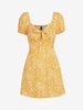ZAFUL Robe Fleurie Imprimée Plissée à Manches Bouffantes avec Nœud Papillon S Jaune