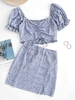 ZAFUL Robe Fleurie Imprimée Plissée Au Dos à Volants Deux Pièces M