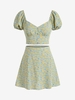 ZAFUL Robe Fleurie Manches Bouffantes Deux Pièces M Vert clair