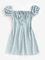 ZAFUL Robe Fleurie Nouée à Manches Bouffantes à Volants L Vert clair
