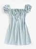 ZAFUL Robe Fleurie Nouée à Manches Bouffantes à Volants S Vert clair