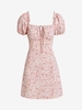 ZAFUL Robe Fleurie Nouée à Manches Bouffantes L Rose clair