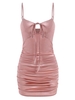 ZAFUL Robe Fourreau à Bretelle Fine en Satin à Volants L Rose