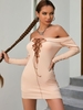 ZAFUL Robe Fourreau Cousue Côtelée à Lacets S Café lumière
