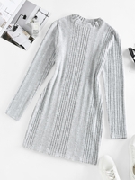 ZAFUL Robe Fourreau Côtelée en Tricot à Manches Longues Maille S Gris clair