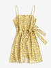 ZAFUL Robe Fourreau Nouée Fleurie Superposée L Jaune
