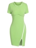 ZAFUL Robe Fourreau Zippée Côtelée Détaillée L Vert
