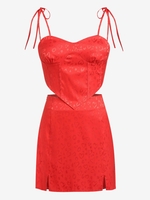 ZAFUL Robe Léopard Cœur à Epaule Nouée en Jacquard Deux Pièces M Rouge