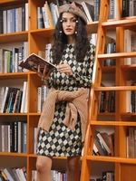 ZAFUL Robe Losange à Manches Longues S Vert profond