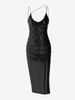 ZAFUL Robe Mi-Longue à Bretelle Fendue Au Dos en Cuir PU M Noir