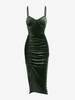 ZAFUL Robe Mi-Longue à Bretelle Plissée en Velours L Vert profond