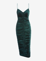 ZAFUL Robe Mi-Longue à Bretelle Plissée en Velours M Vert profond