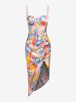 ZAFUL Robe Mi-Longue à Imprimé Vortex à Bretelle à Volants Xl