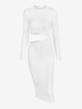 ZAFUL Robe Mi-Longue Ajustée Découpée Tordue à Manches Longues S Blanc