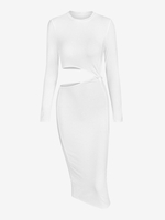 ZAFUL Robe Mi-Longue Ajustée Découpée Tordue à Manches Longues S Blanc