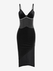 ZAFUL Robe Mi-Longue Asymétrique à Bretelle Chaîne en Velours à Frange L Noir