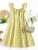 ZAFUL Robe Mi-Longue Boutonnée avec Poche en Avant à Volants Xl Jaune clair