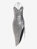 ZAFUL Robe Mi-Longue Brillante Métallisée à Col Halter L Argent
