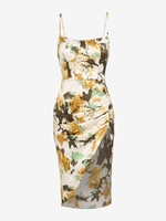 ZAFUL Robe Mi-Longue Bustier à Bretelle à Imprimé Abstrait à Volants L Jaune