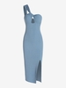 ZAFUL Robe Mi-Longue Côtelée Fendue à Une Epaule S Bleu