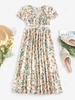 ZAFUL Robe Mi-Longue Découpée Fleur à Manches Bouffantes à Volants S Rose clair