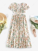 ZAFUL Robe Mi-Longue Découpée Fleur à Manches Bouffantes à Volants S Rose clair