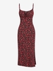 ZAFUL Robe Mi-Longue Fendue à Imprimé Rose Au Poitrine S Noir