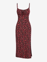 ZAFUL Robe Mi-Longue Fendue à Imprimé Rose Au Poitrine S Noir