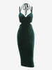 ZAFUL Robe Mi-Longue Fendue Découpée Au Dos en Velours à Col Halter S Vert profond