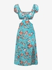 ZAFUL Robe Mi-Longue Fendue Découpée Fleurie M Bleu clair