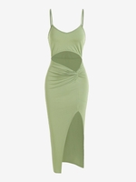 ZAFUL Robe Mi-Longue Fendue Découpée Torsadée S Vert clair