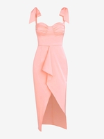ZAFUL Robe Mi-Longue Fendue Drapée en Satin L Rose léger