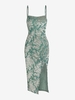 ZAFUL Robe Mi-Longue Fendue Fleurie sans Dos S Vert clair