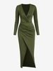 ZAFUL Robe Mi-Longue Fendue Superposée Plongeante à Volants L Vert profond