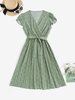 ZAFUL Robe Mi-Longue Léopard Plissée Ceinturée M Vert