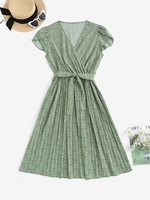ZAFUL Robe Mi-Longue Léopard Plissée Ceinturée Xl Vert