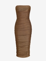ZAFUL Robe Mi-longue Moulante Métallique Bandeau Jersey M Café