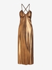 ZAFUL Robe Mi-Longue Métallisée Croisée L Café