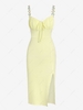 ZAFUL Robe Mi-Longue Style Bustier Côtelée Fleurie Patch à Col Noué S Jaune
