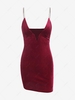 ZAFUL Robe Moulante à Bretelle à Armature en V avec Diamant en Velours S Rouge foncé