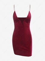 ZAFUL Robe Moulante à Bretelle à Armature en V avec Diamant en Velours S Rouge foncé