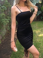 ZAFUL Robe Moulante à Bretelle Fine à Volants en Satin M Noir