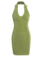 ZAFUL Robe Moulante à Col Relevé L Vert clair