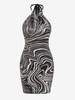 ZAFUL Robe Moulante à Imprimé Agate sans Dos à Col Halter S Café profond