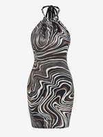 ZAFUL Robe Moulante à Imprimé Agate sans Dos à Col Halter S Café profond